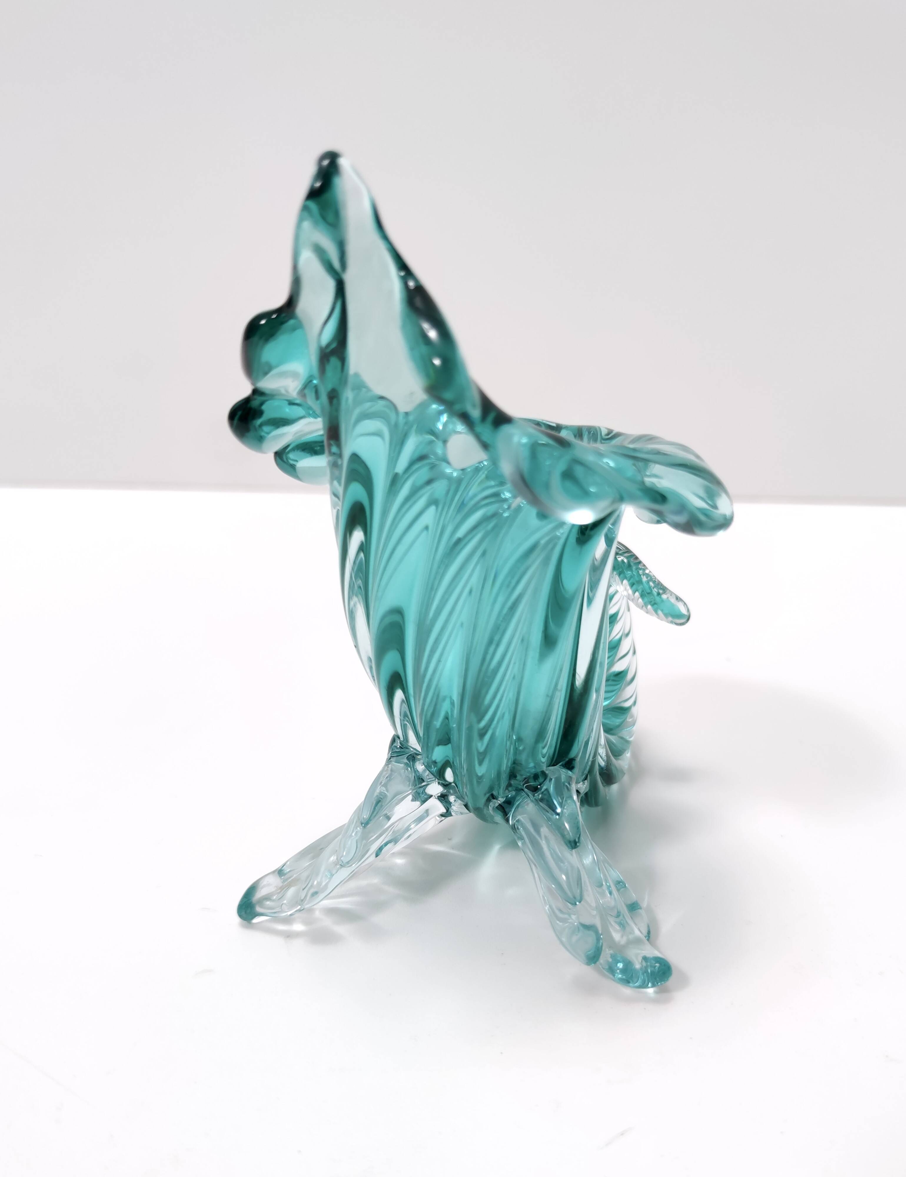 Teal Murano Glass Cornucopia Vase by Archimede Seguso, Italy