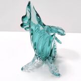 Teal Murano Glass Cornucopia Vase by Archimede Seguso, Italy