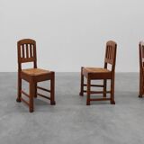 Set of 4 Early Art Deco Oak & Wicker Dining Chairs, Belgium, 1915