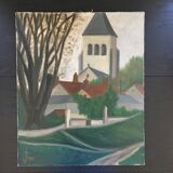 Tableau ancien le village et son église