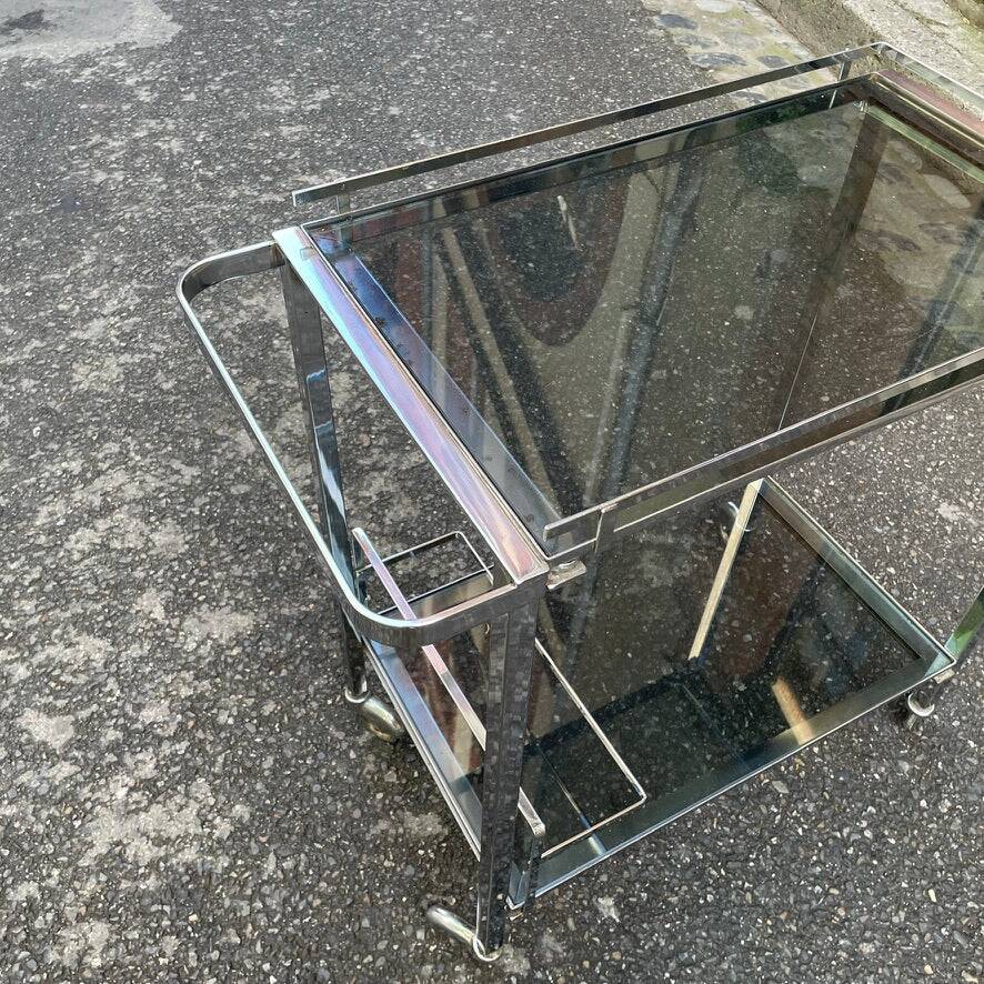 Chrome rolling serving cart from the 1950s-60s
