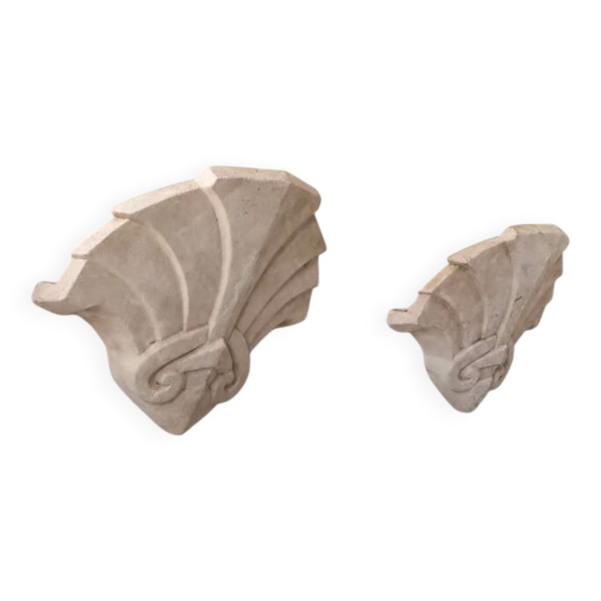 Pair of vintage geometric wall sconces in plaster, France, 1960.