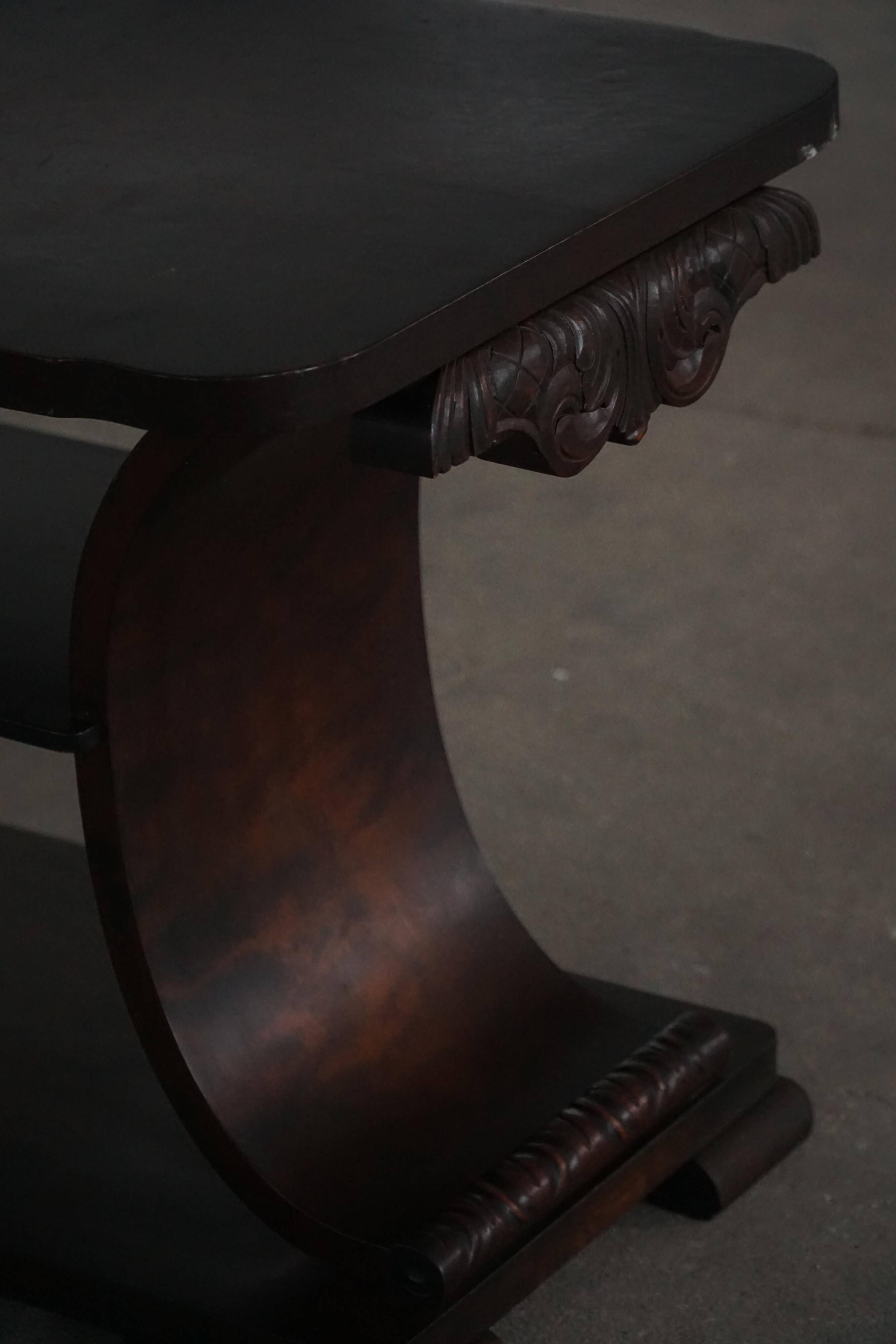 Side table / Low table in Danish Art Deco wood with shelf, 1930s-40s