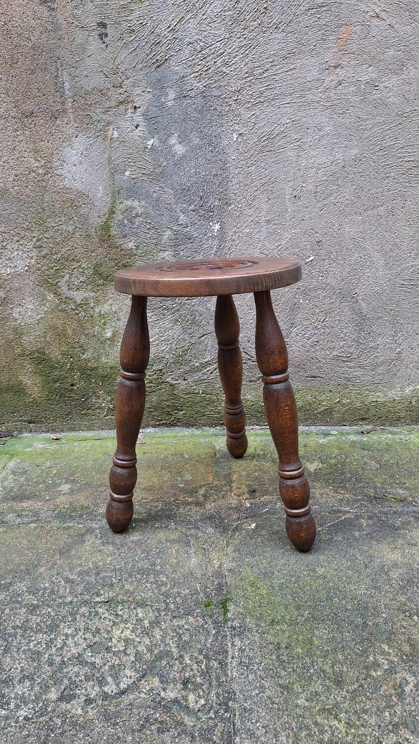 Turned wooden tripod stool