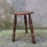 Turned wooden tripod stool
