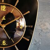 Vintage formica clock asymmetrical silent wall clock "Jaz black yellow"