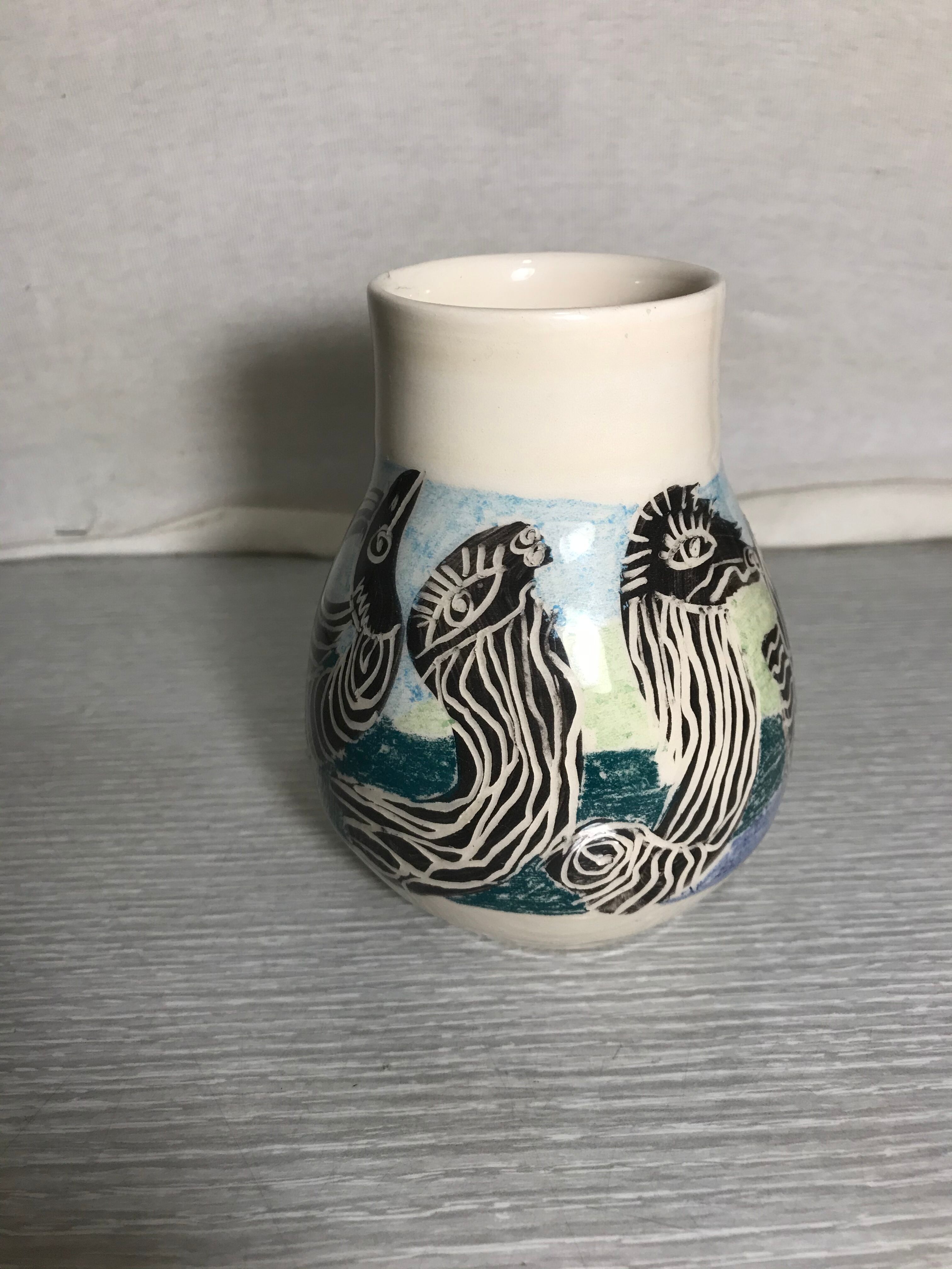 Ancient Ceramics Beige Drawing Zebra MEROSE 98 Signed Vintage