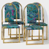 Set of four mid century Hollywood Regency dining room chairs with brass frame, 1970s
