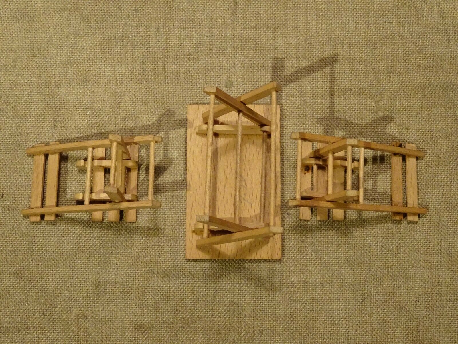 Old miniature doll table furniture and 2 folding garden furniture chairs