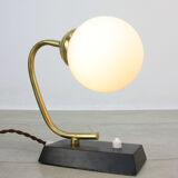 Mid-century Table Lamp in Brass & Opaline