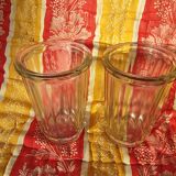 2 antique glass jam jars with ribs