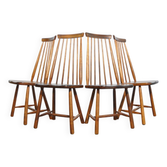 4 vintage Scandinavian chairs Essenhouten Spijlenstoel Eettafelstoel 1970s