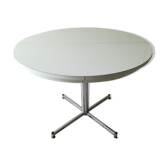 Table ronde à rallonge en formica blanc années 70