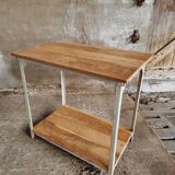 Industrial table side table iron with oak