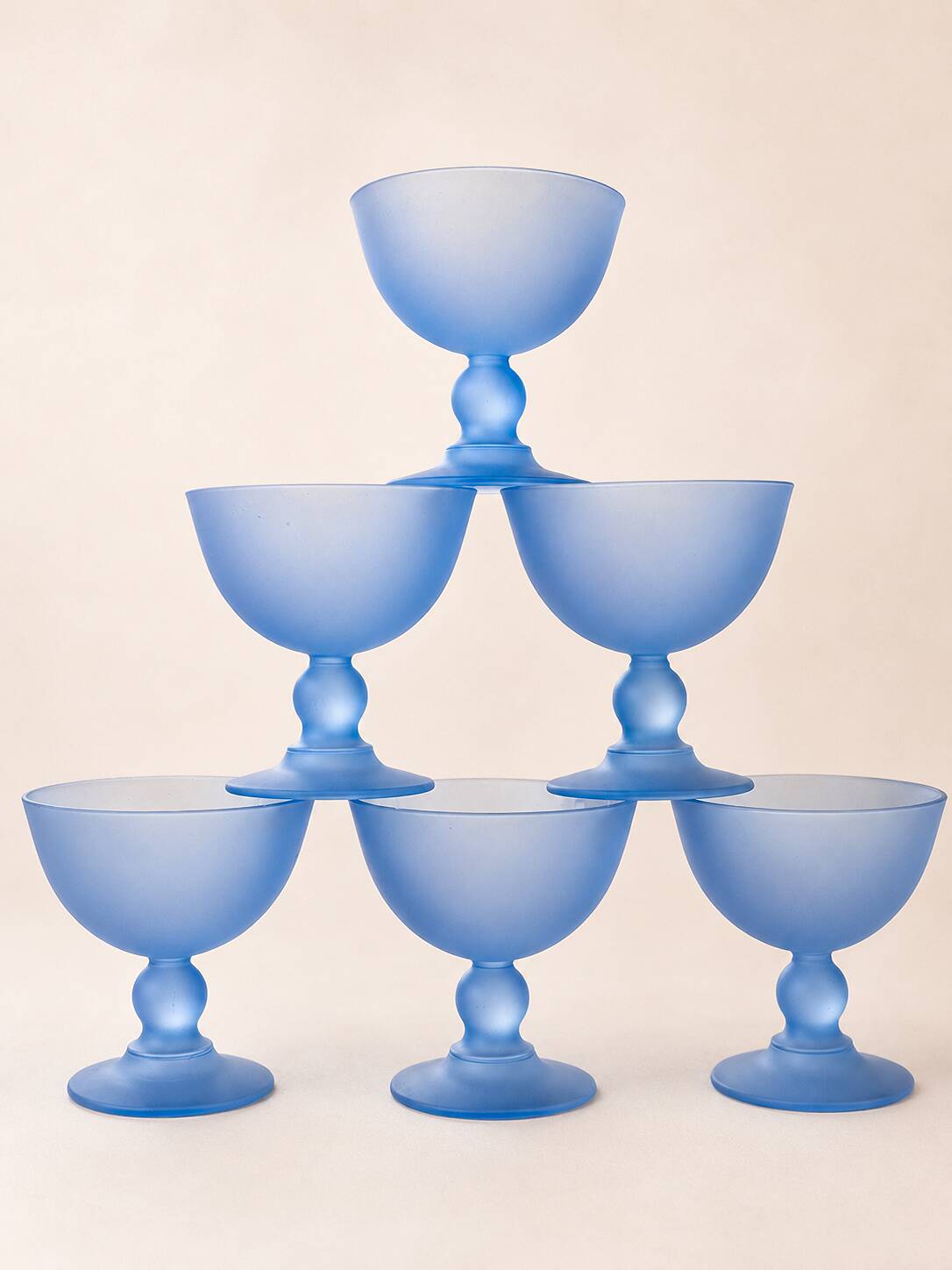 Set de 6 coupes à glace en verre bleu givré
