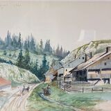 Tableau ancien, paysage de Montagne dans le Jura, XIX siècle