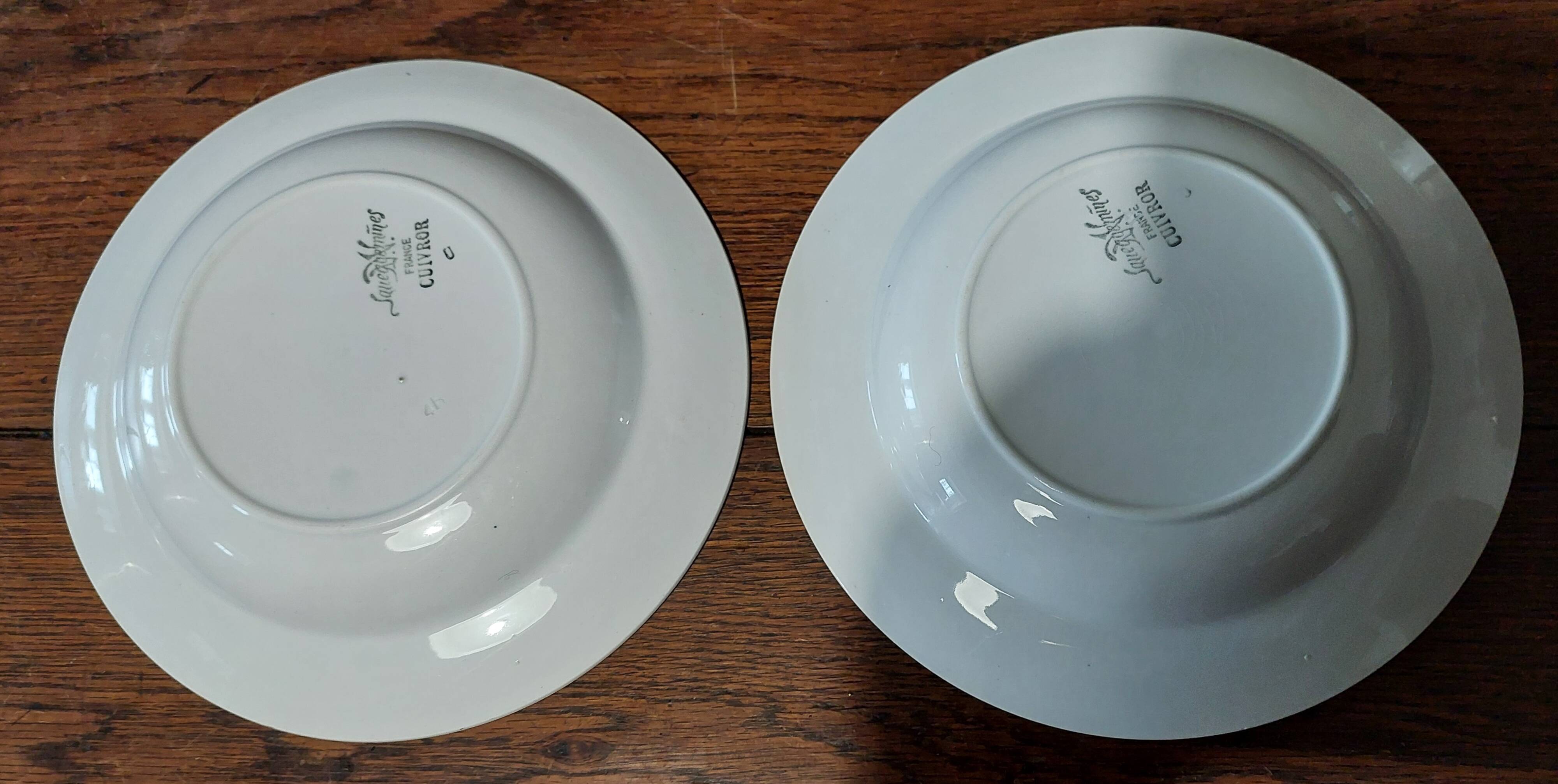 Pair of deep plates Sarreguemines Cuivror 20th century
