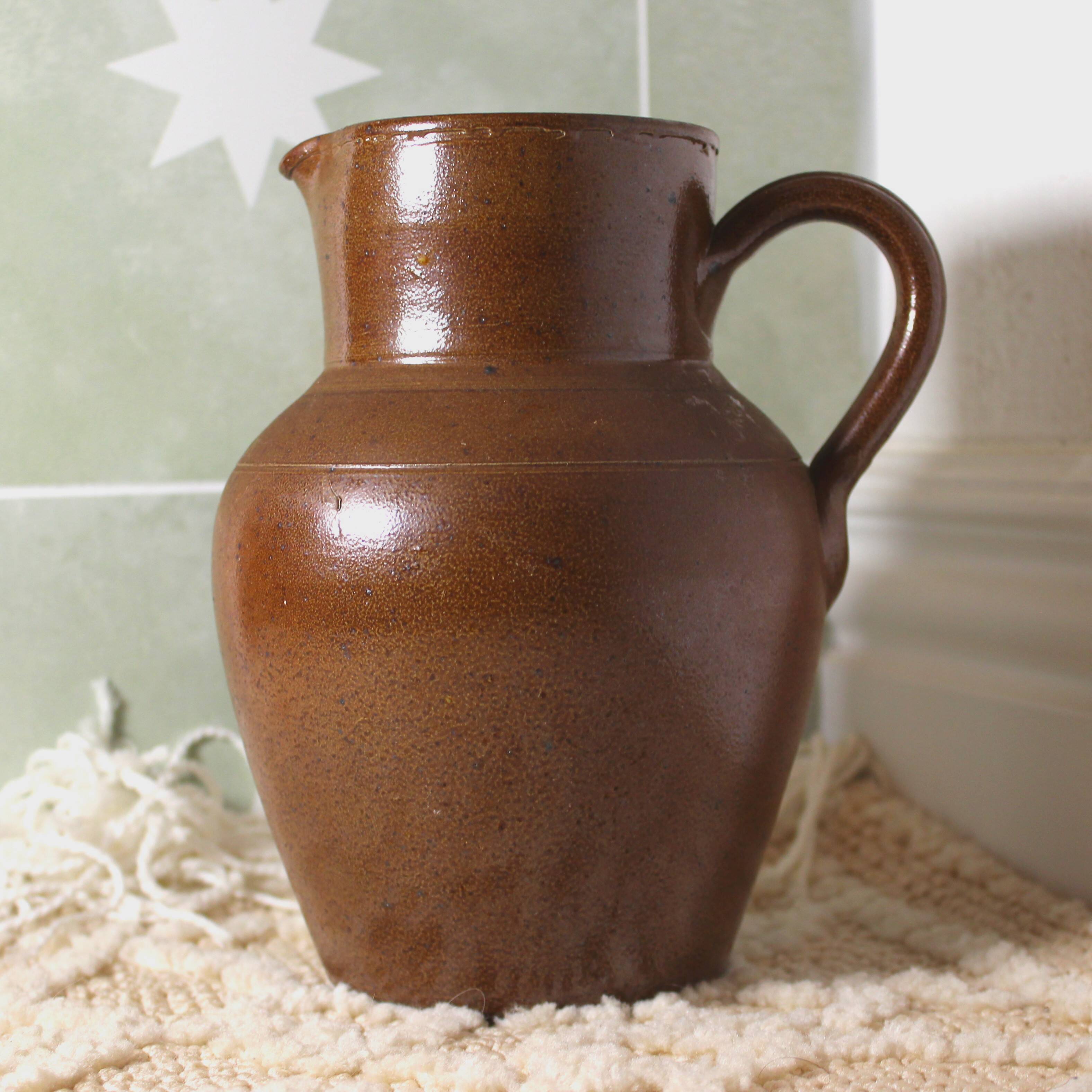 Berry Stoneware Pitcher - Handmade - French - Vintage