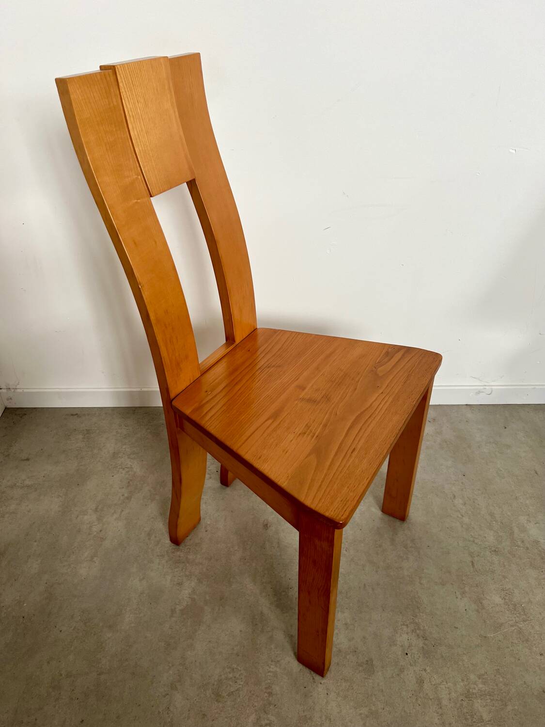 Set of 6 solid elm chairs 70s vintage Seltz design