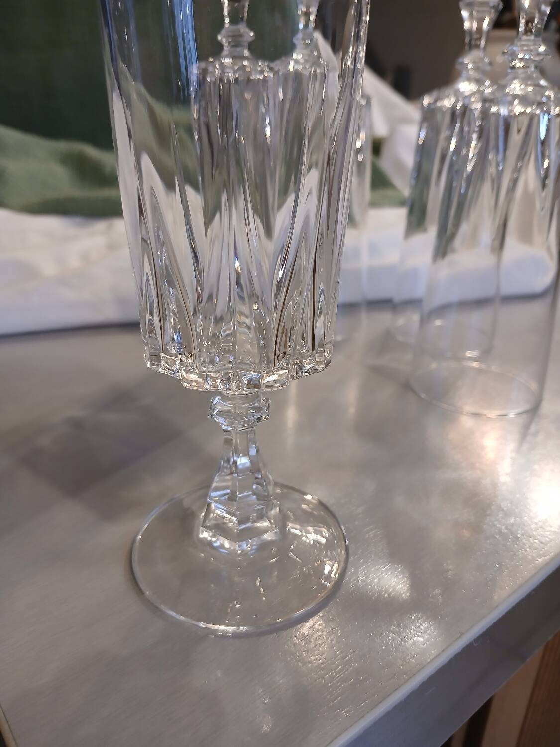 5 antique crystal flutes
