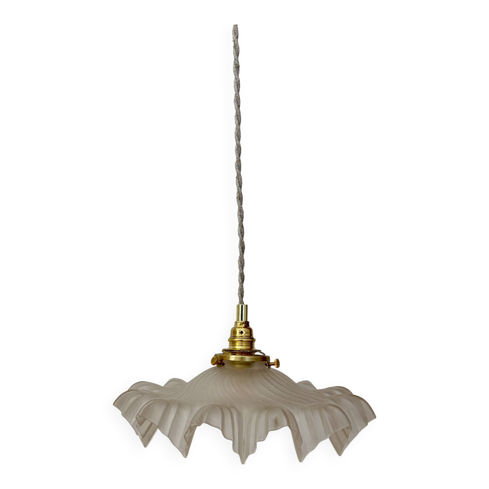 Suspension abat-jour vintage en verre dépoli