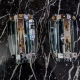 Pair of veca bicolor wall lamps, green murano glass, italy 1970