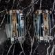 Pair of veca bicolor wall lamps, green murano glass, italy 1970