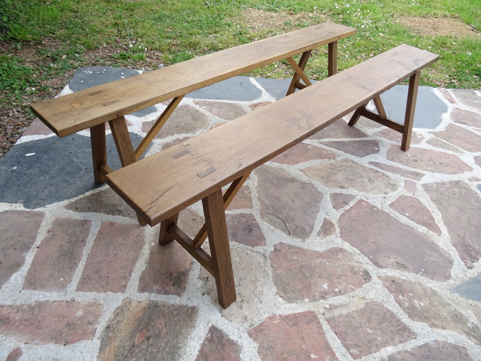Pair of solid oak benches