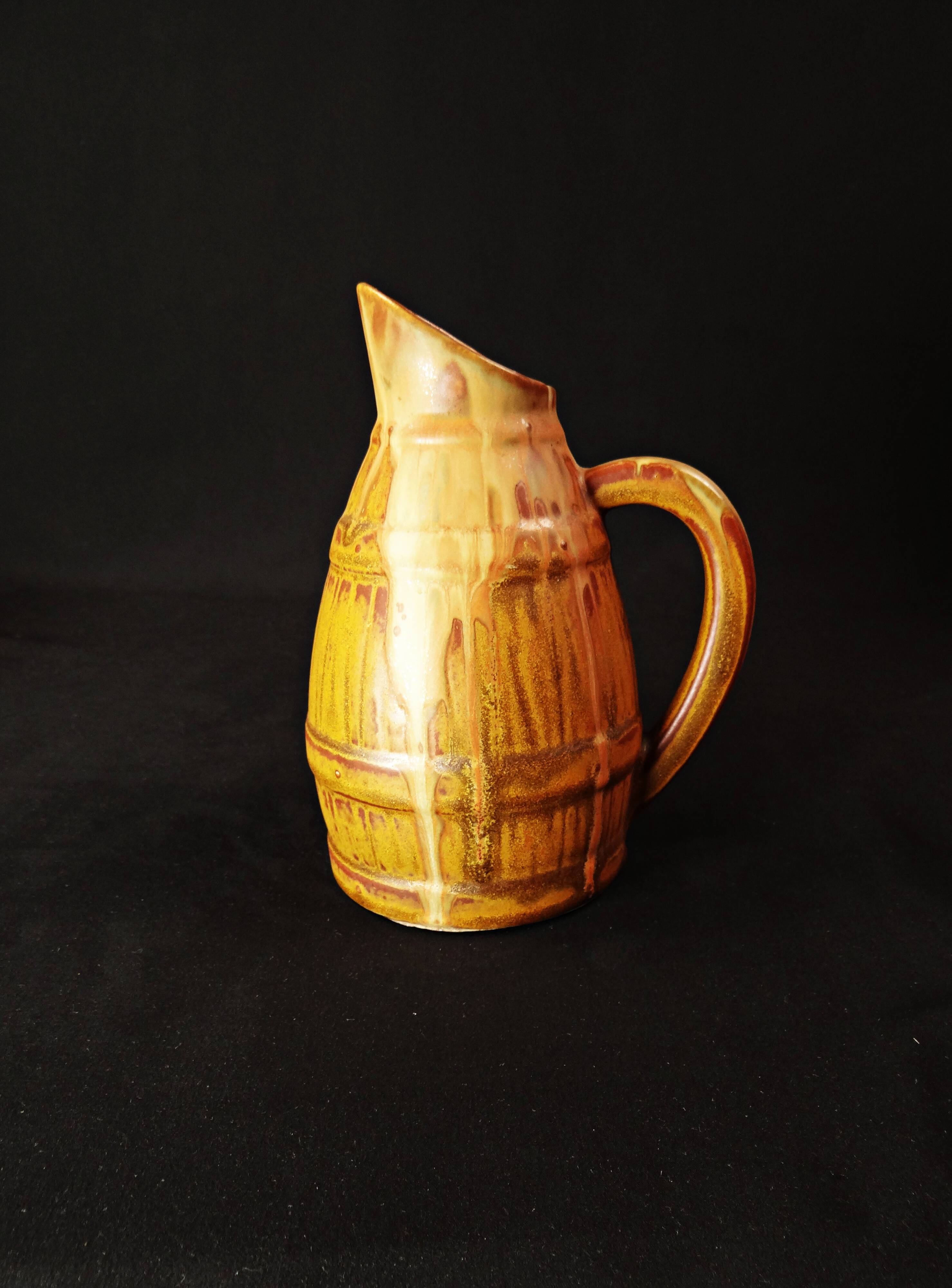 Antique pitcher jug signed Denbac n°437 in flamed stoneware, Art Deco period