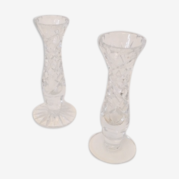 Pair of engraved glass candlesticks