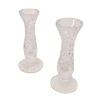 Pair of engraved glass candlesticks