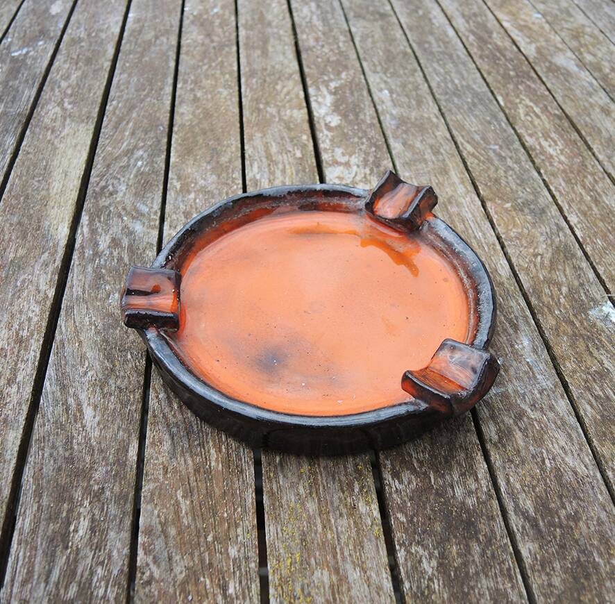 Antique Orange Sandstone Ashtray