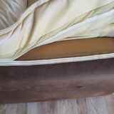 Fauteuil avec pouf en cuir et daim