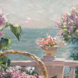 Framed signed painting Oil on canvas “The lilacs” dimension: height -55cm- width -70cm-