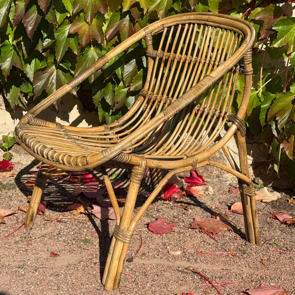 Fauteuil en rotin, France années 50