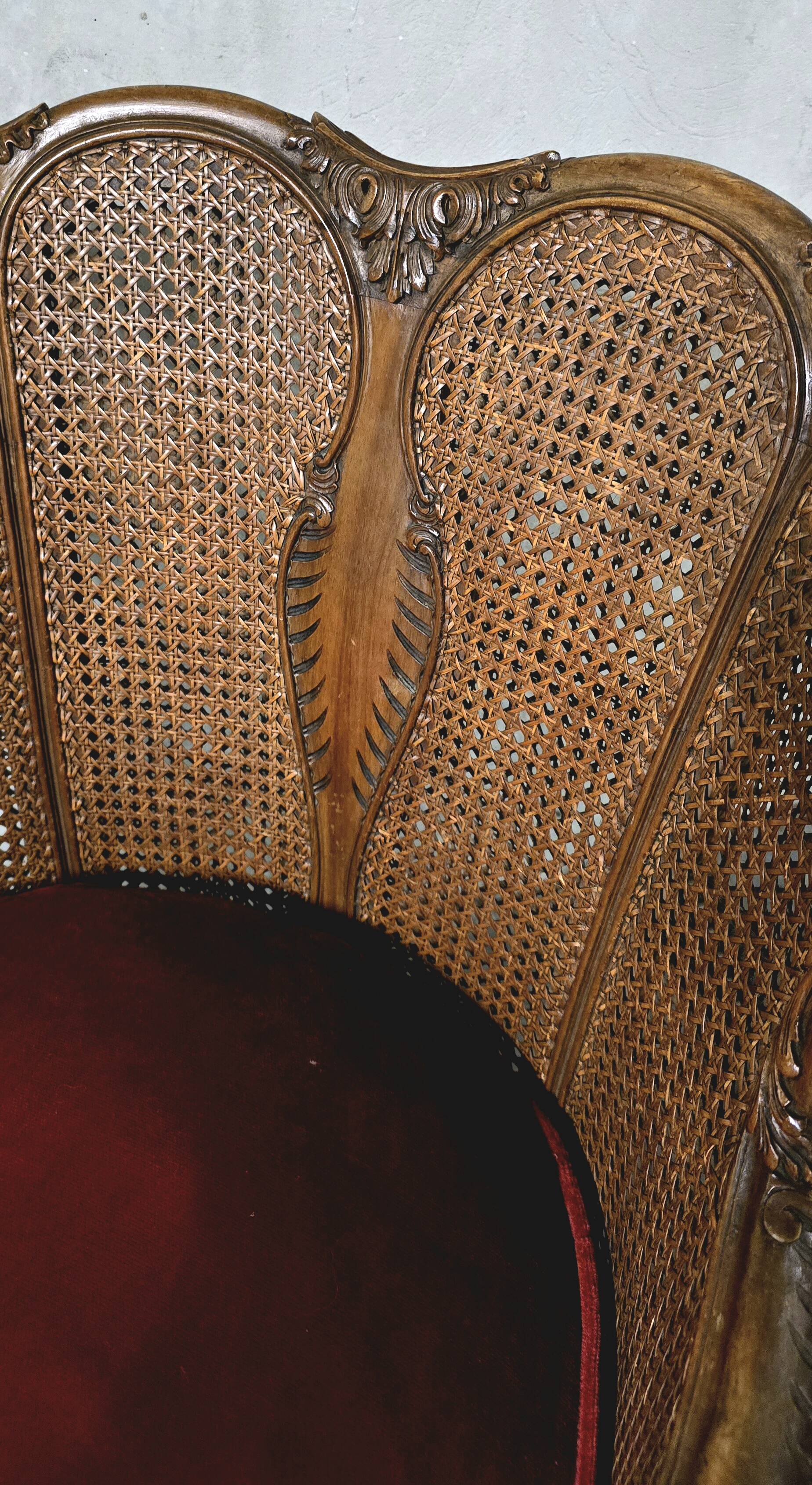 Pair of wooden and rattan armchairs, Louis XV style