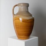 XXL Scheurich ceramic vase with beige-brown gradient glaze, jug with handle, 1970s Germany, vintage country-house decor