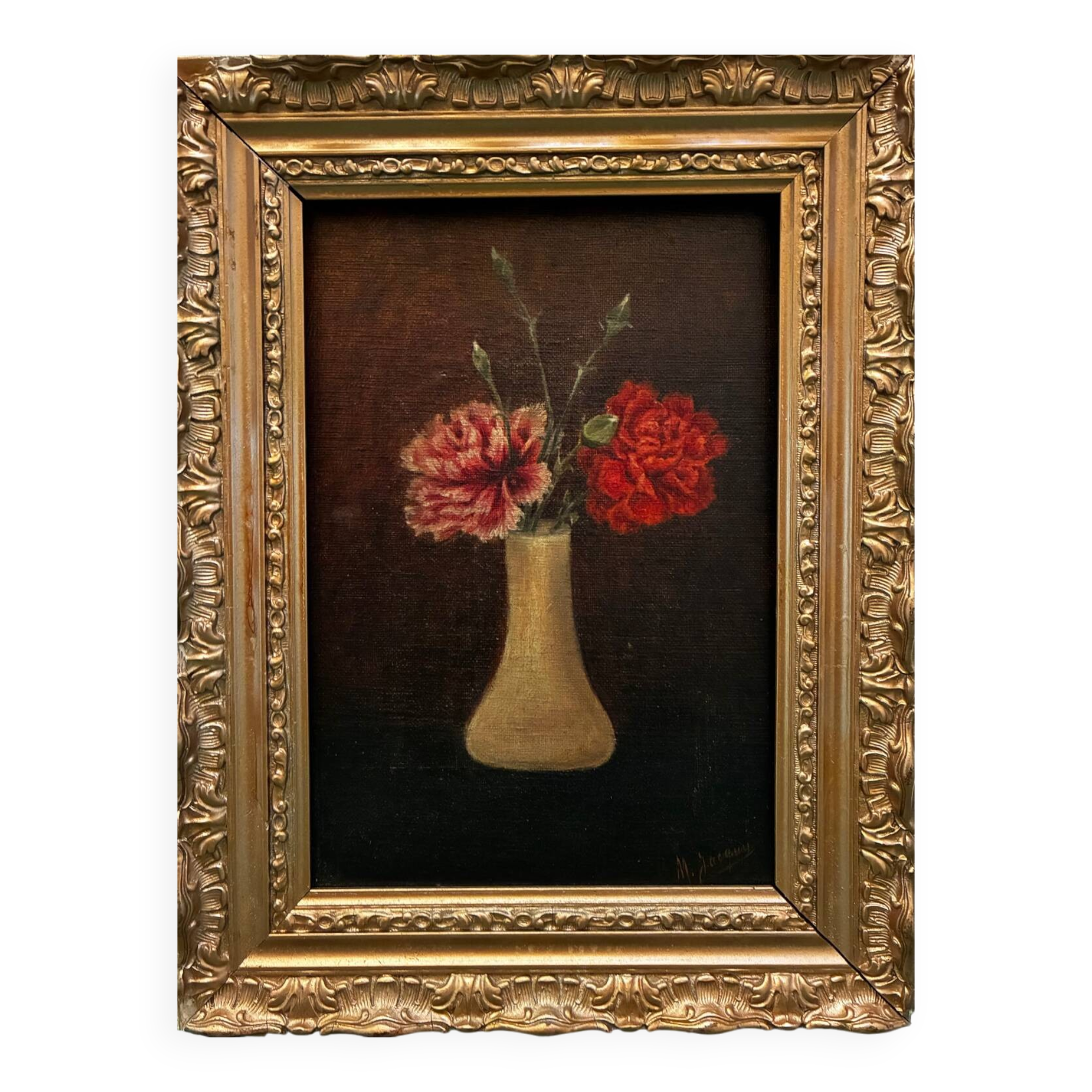 Still life with carnations, 20th century, signed