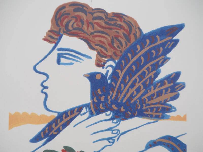 Alekos FASSIANOS: Olympic Games, Athlete with branches and dove, Signed lithograph