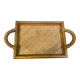 Rectangular rattan and weaved mat tray with double handles