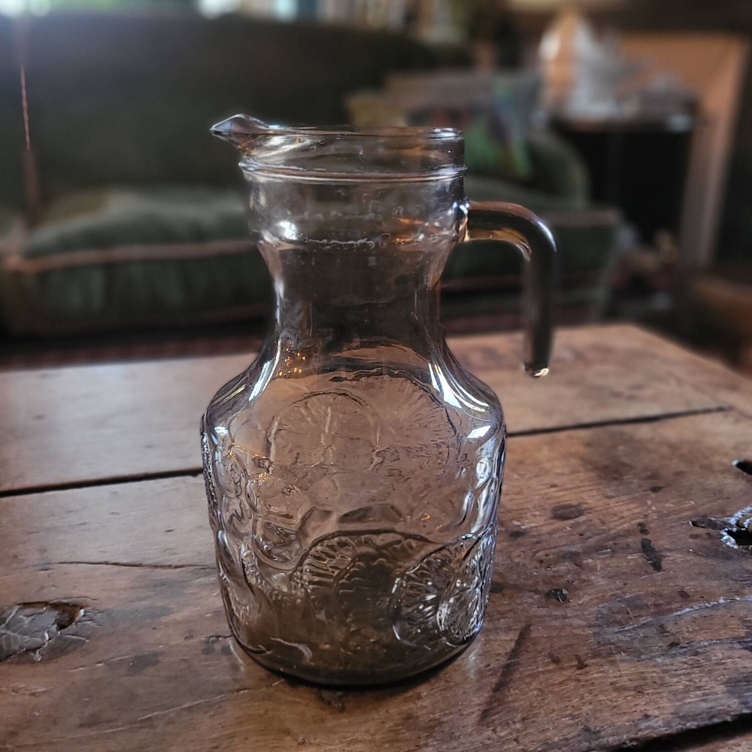 Vintage smoked glass pitcher — 1960s-70s