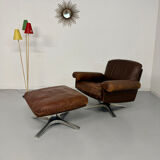 Vintage 70s brown leather ottoman chair design DE SEDE DS-31