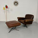 Vintage 70s brown leather ottoman chair design DE SEDE DS-31