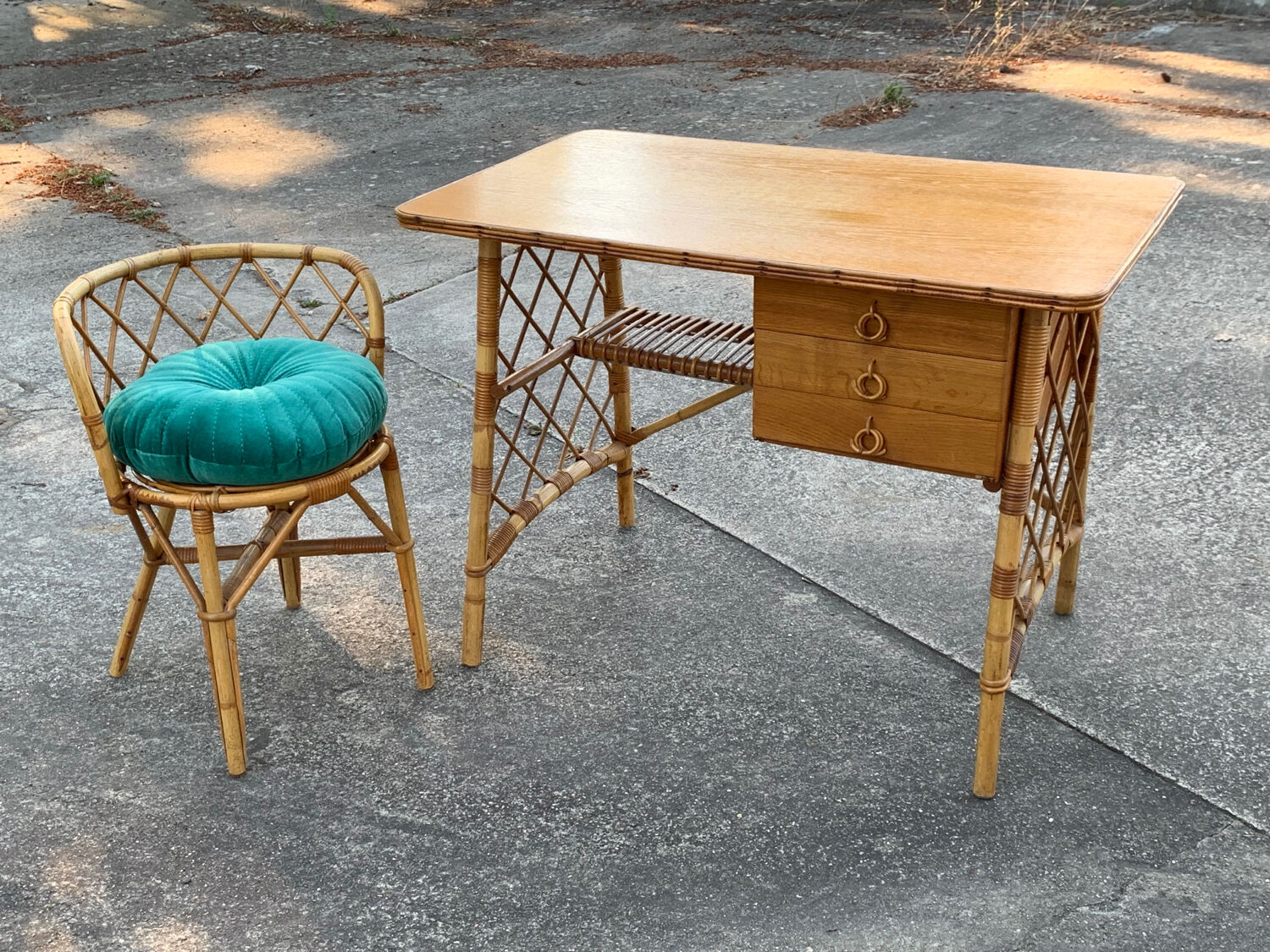Rattan desk and chair 1960