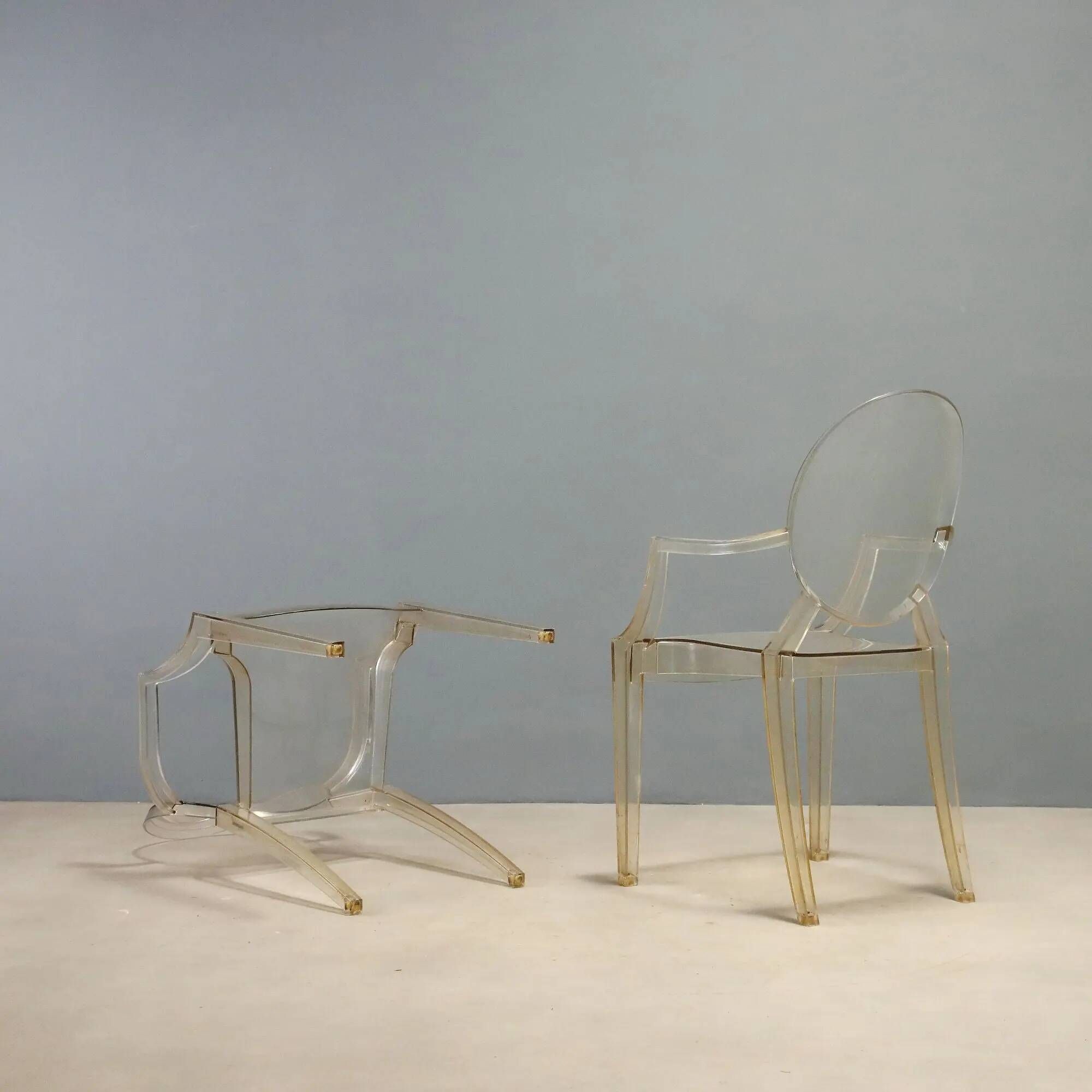 Louis Ghost chairs by Kartell designed by Philippe Starck from the 2000s.