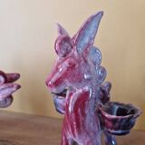 Max Idlas (1932-2020) - Pair of horses carrying a basket on each side - In pink ceramic