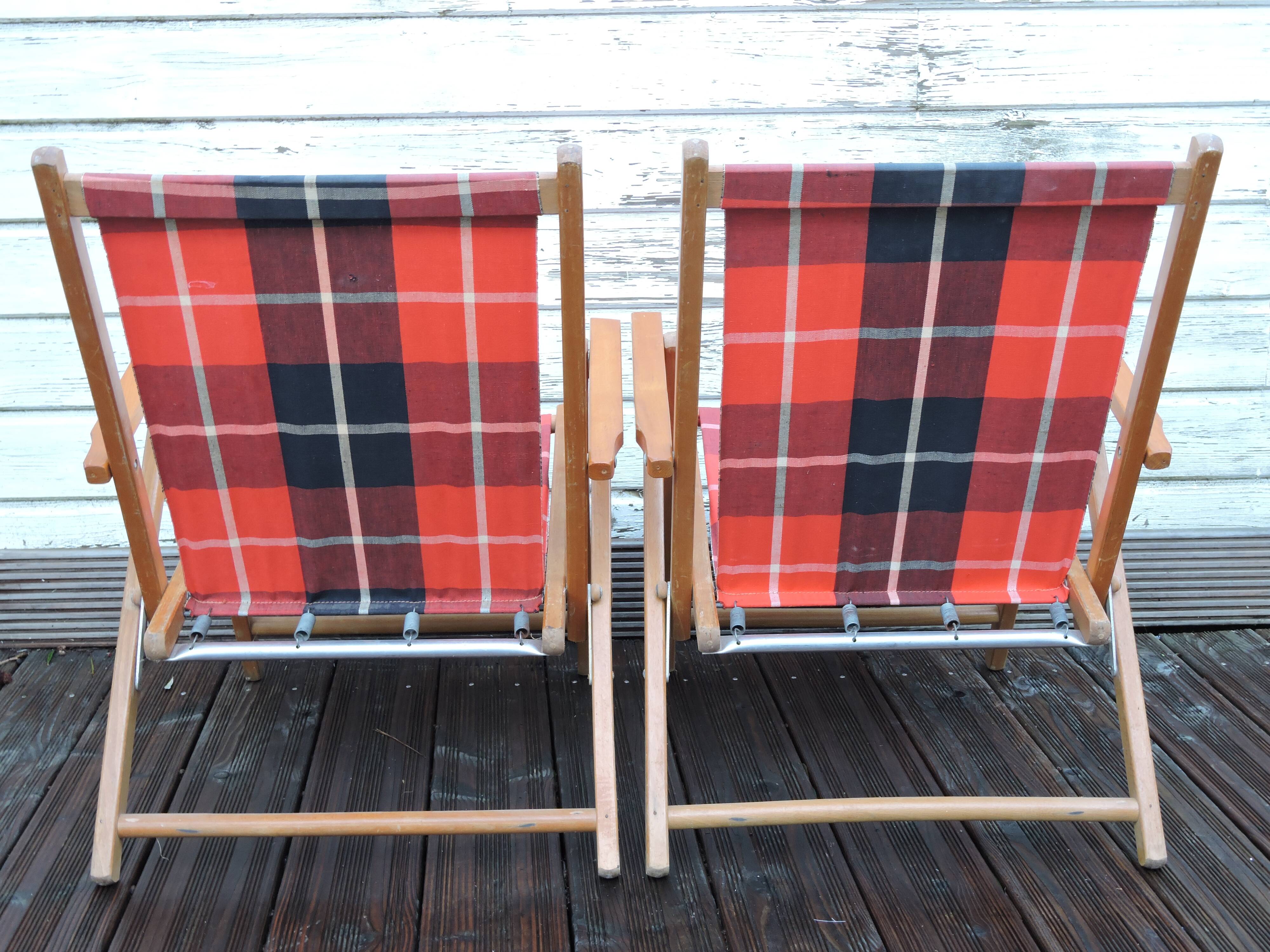 Pair of folding camping chairs Plidéal vintage 1950