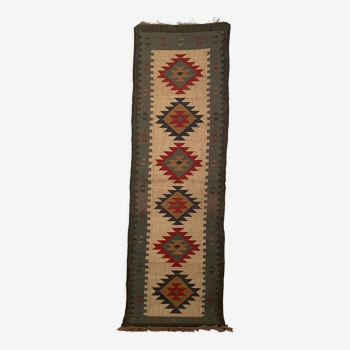 2.5 x 8 - handmade kilim runner rug; carpet; traditional carpet black, red, beige, green grey rug.