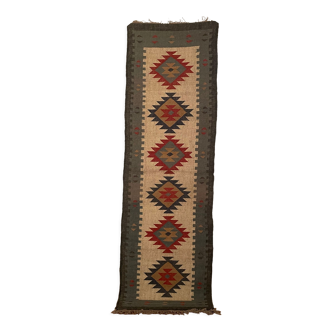 2.5 x 8 - handmade kilim runner rug; carpet; traditional carpet black, red, beige, green grey rug.