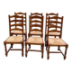6 solid oak dining chairs with straw seats, 104cm